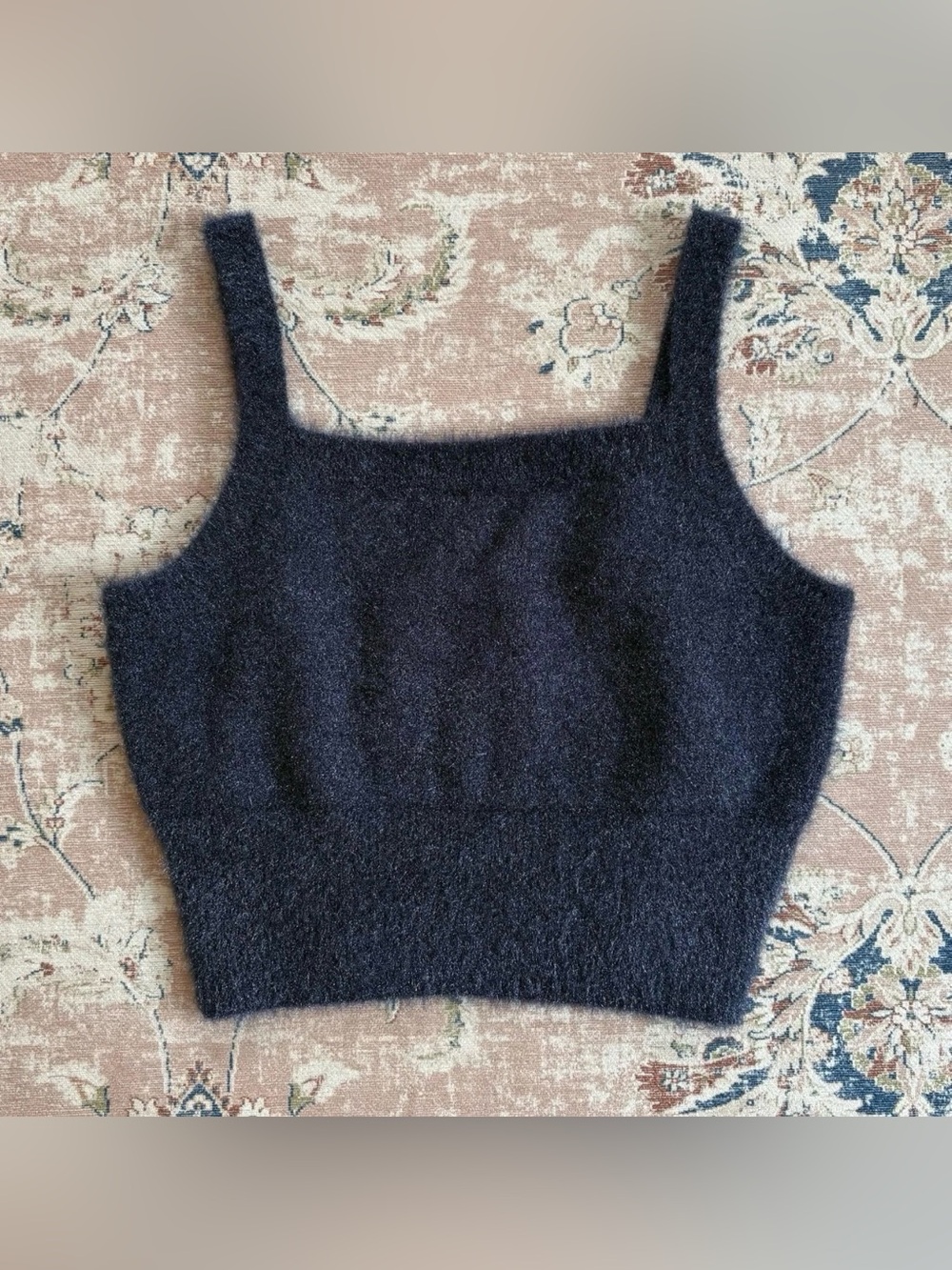 House of Harlow Navy Fuzzy Knit Cropped Tank Top